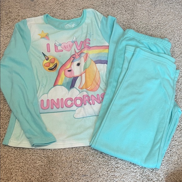 Emoji Kids Pajama Set - Aqua Unicorn Design - Picture 1 of 4